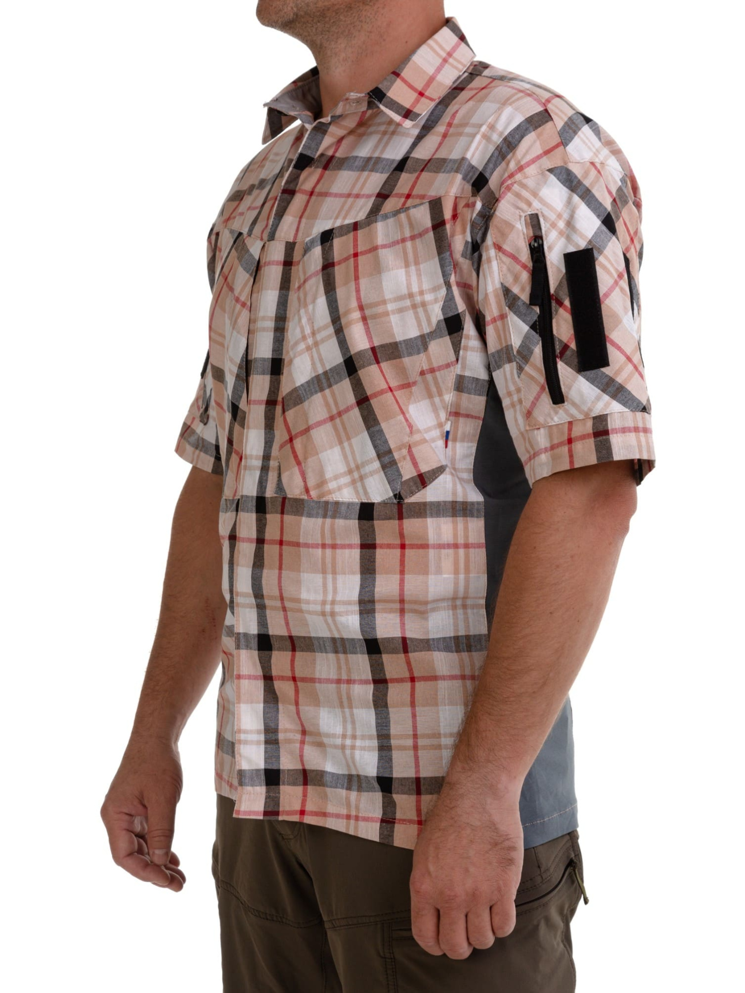 Рубашка BLLT Бенгази с коротким рукавом  (L, бежевая клетка )