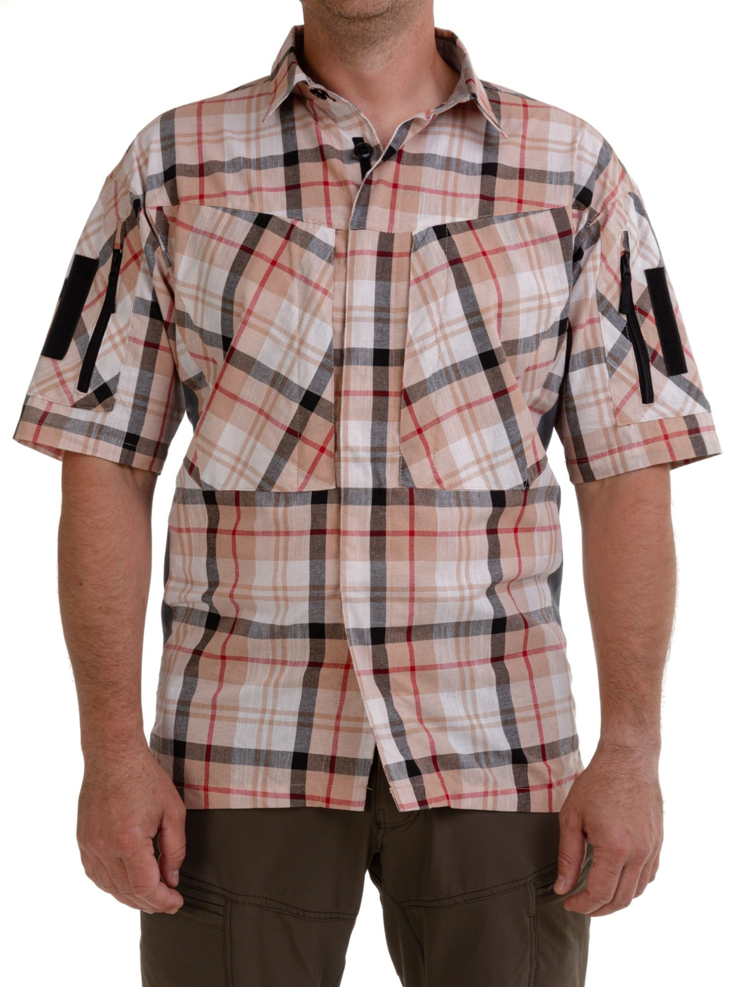 Рубашка BLLT Бенгази с коротким рукавом  (L, бежевая клетка )